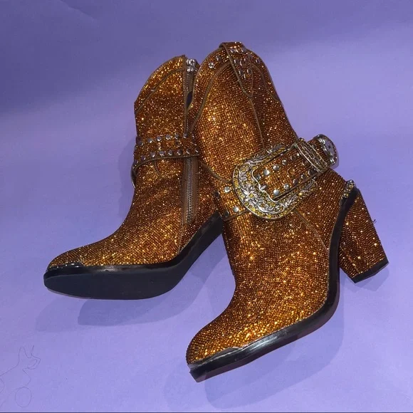 Dark orange/light brown rhinestone cowboy boots. - Picture 8 of 8